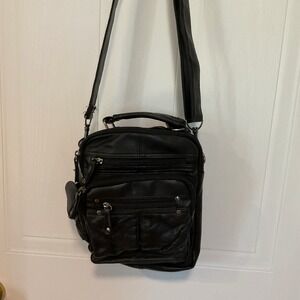 Unbranded Messenger Bag Mens OS Black Excellent Multi-Pocket Leather Crossbody